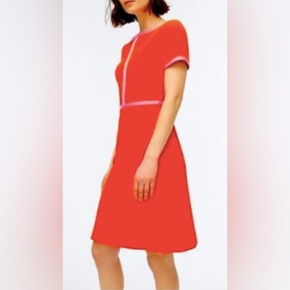 ✨⚡️💥 JCREW MATELASSE KNEE LENGTH CONTRAST PIPING ORANGE/PINK DRESS - Picture 3 of 9